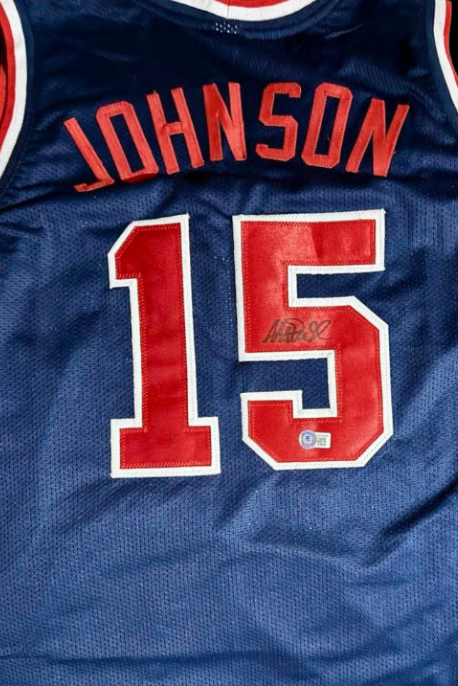Magic Johnson Signed Team USA Custom Blue Jersey - Beckett COA